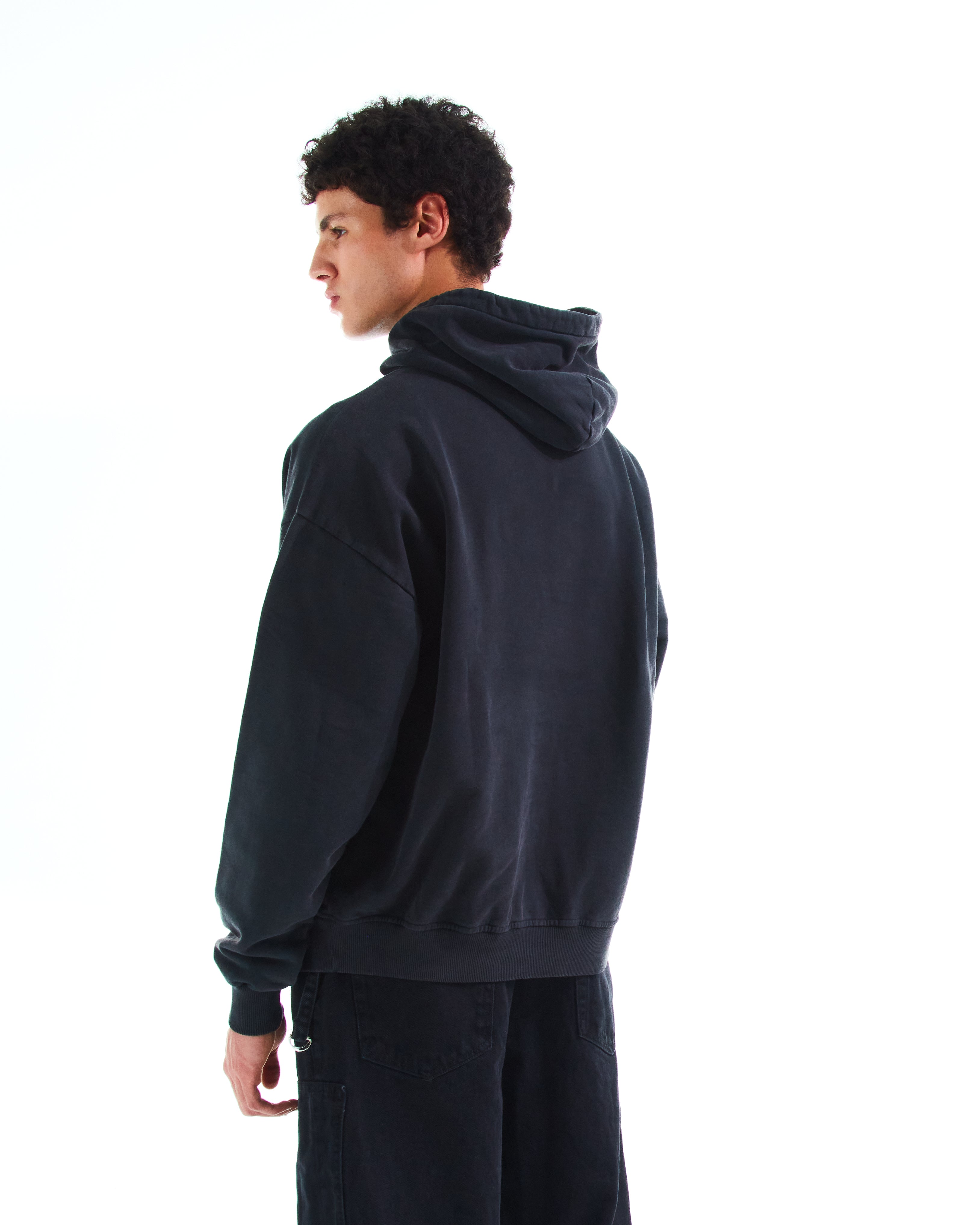 【BLUER】BLR VINTAGE GARMENT DYEING HOODIE BLACK AJEBRY weathered hoodie - Vintage Black