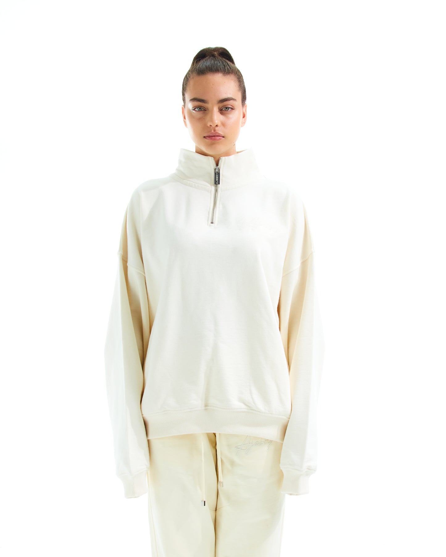 AJEBRY quarter zip embroidered sweatshirt - Off White