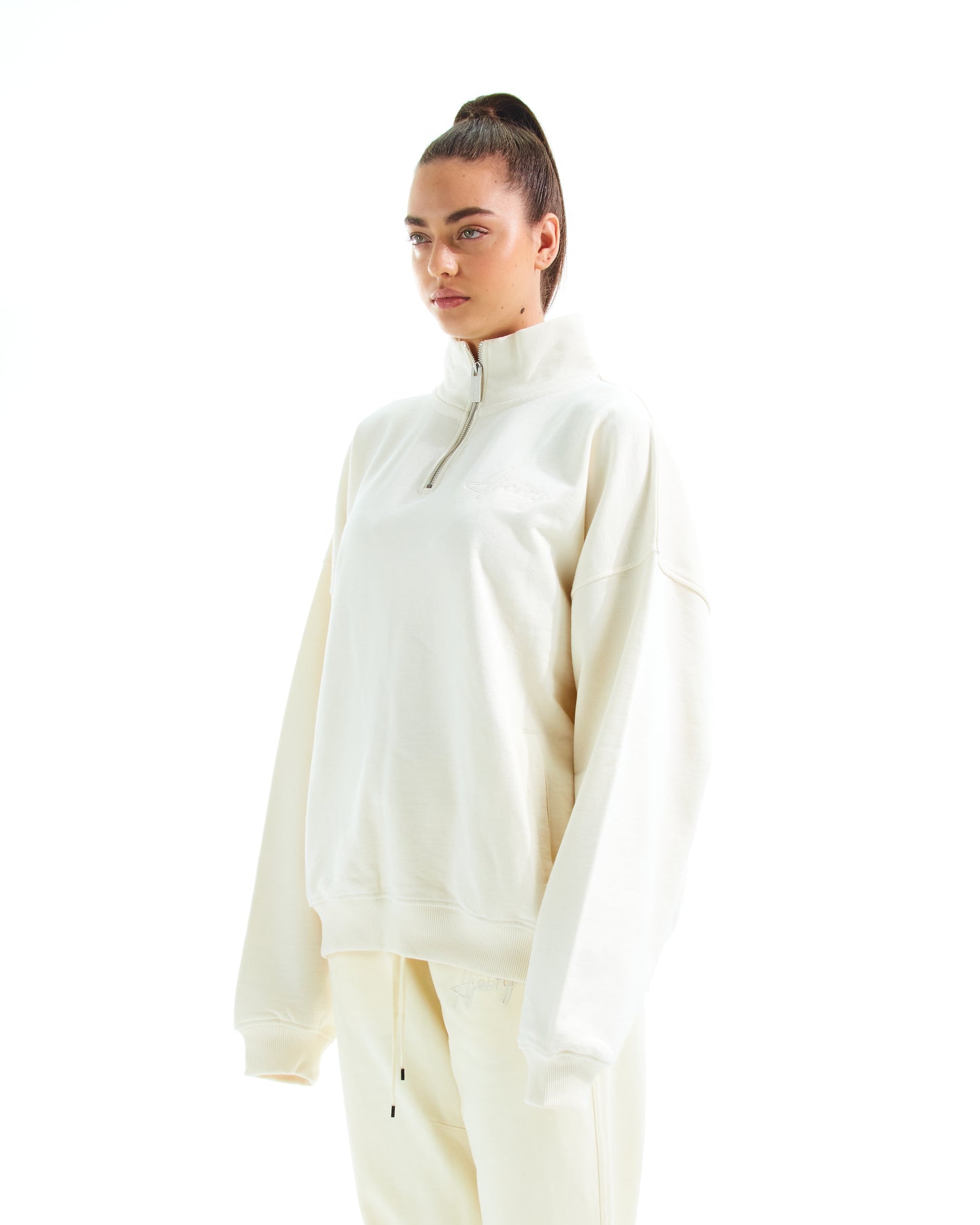 AJEBRY quarter zip embroidered sweatshirt - Off White