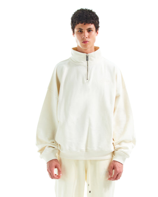 AJEBRY quarter zip embroidered sweatshirt - Off White