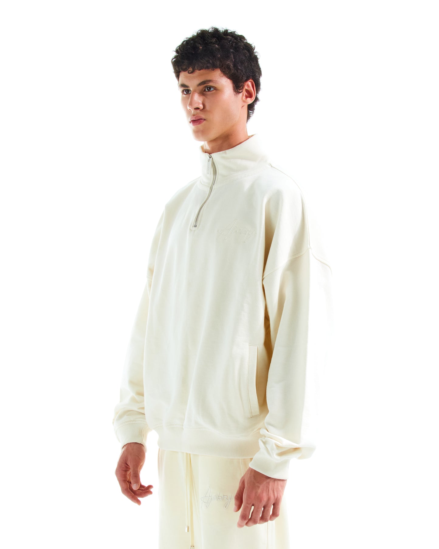 AJEBRY quarter zip embroidered sweatshirt - Off White